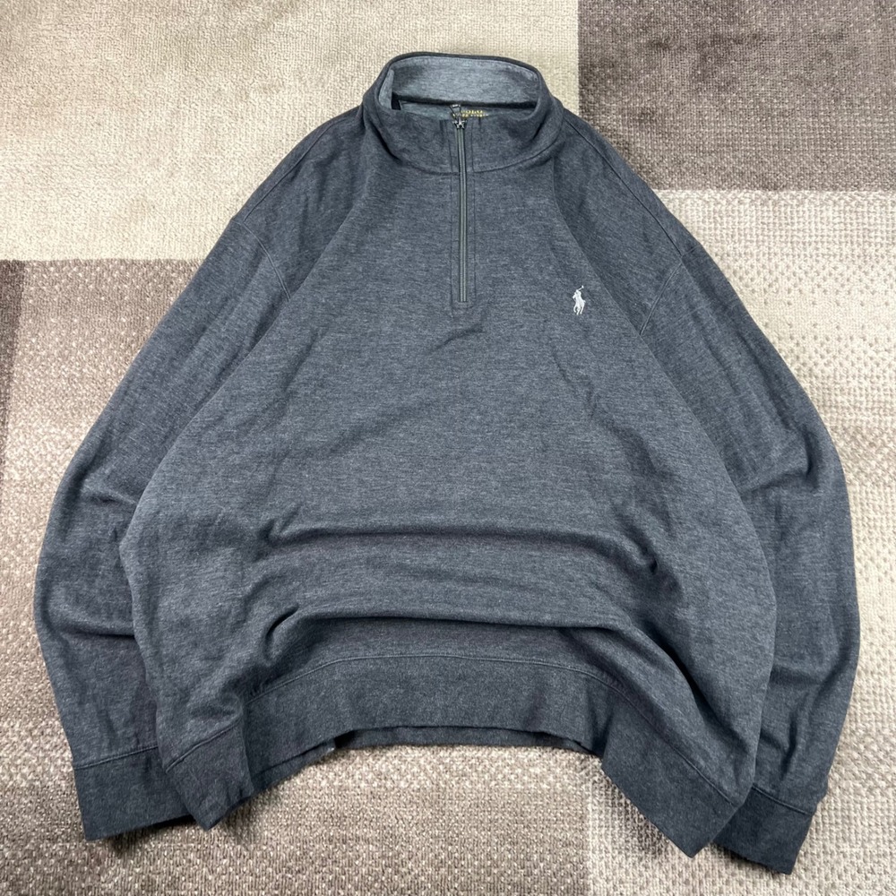 Polo Ralph Lauren Mens XXL Gray Heathered Double Knit Quarter Zip Sweater